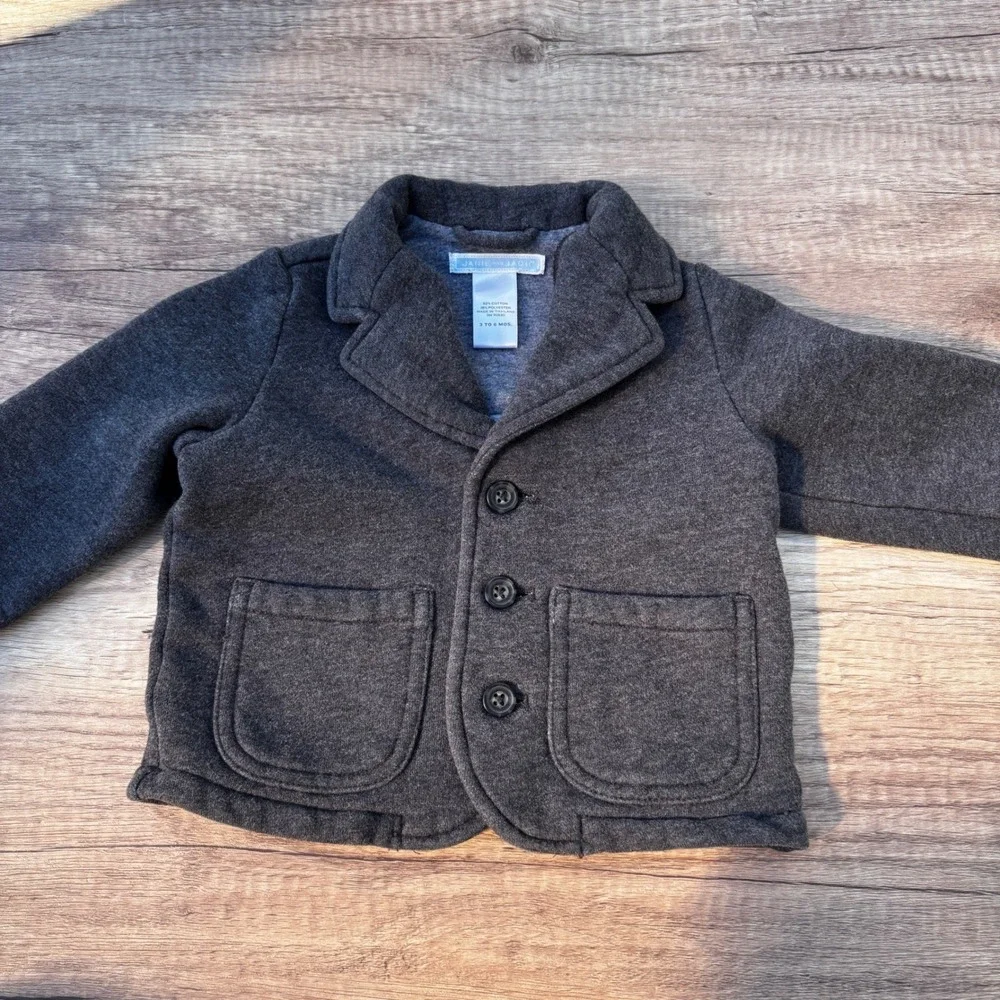 Janie and Jack Gray Jacket Size‎ 3-6M Button Front Soft Lined Blazer Style Coat